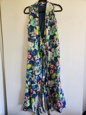 J. McLaughlin Tropical Floral Wrap Maxi Dress Sleeveless Cotton Linen Size S